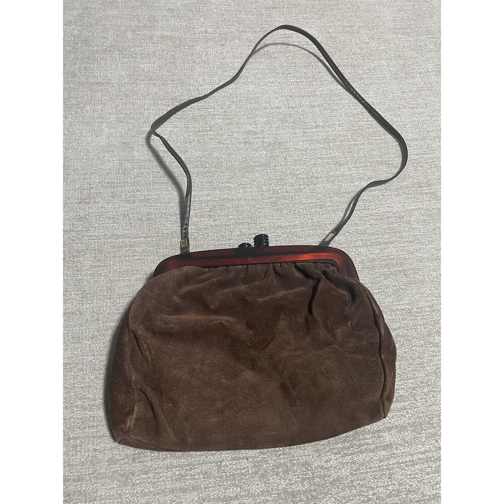 Vintage Brown Suede Pouch Shoulder Bag Made In Italy